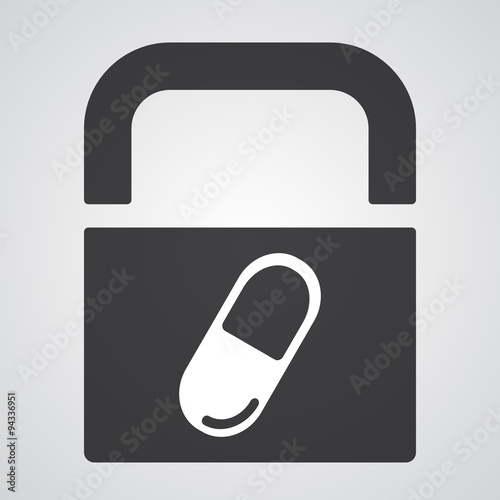 Free Download White Pill icon on black pad lock - GFXLoad