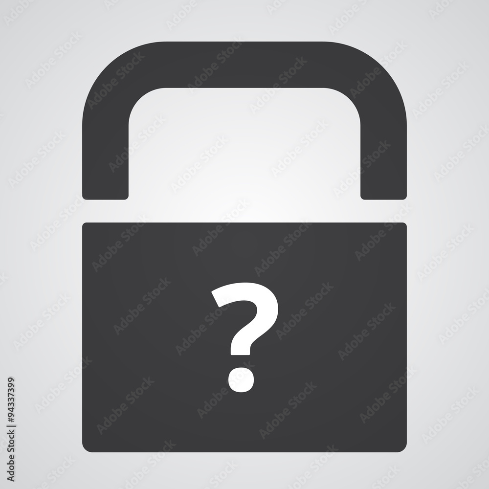 White Question Mark icon on black pad lock White Question Mark icon on black pad lock