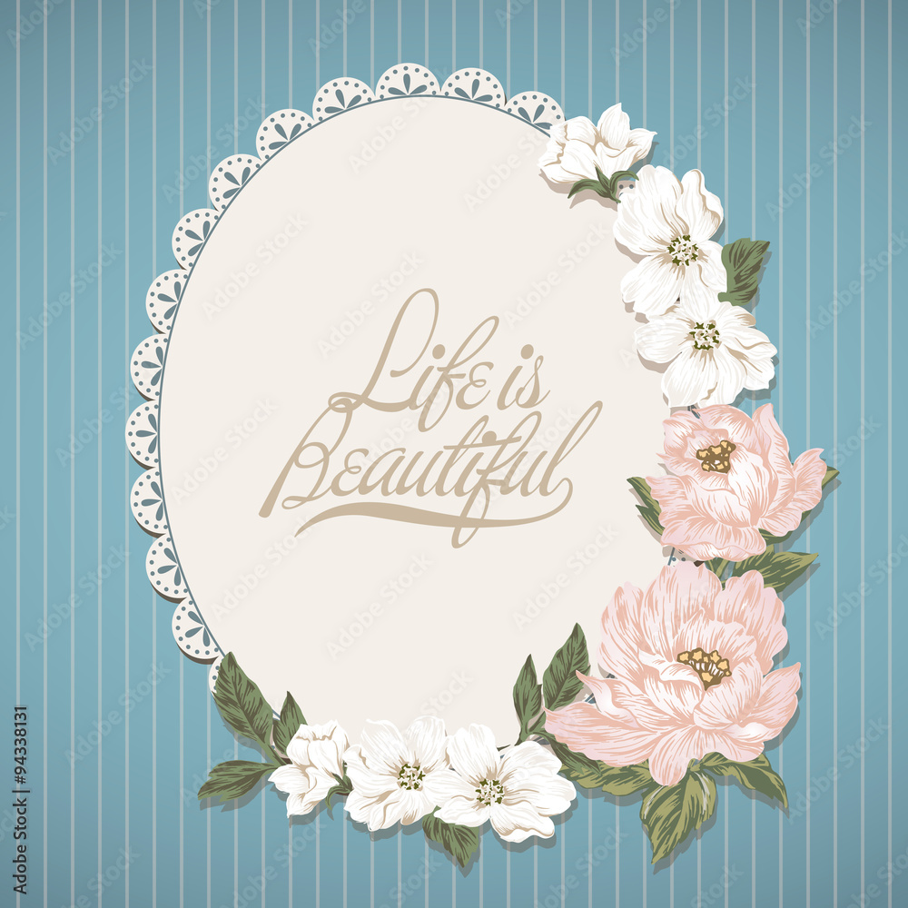 Elegant Vintage Flower Illustration. Greeting card design / Blue