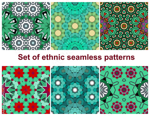 Set of six colorful geometric patterns (seamlessly tiling).Seamless.