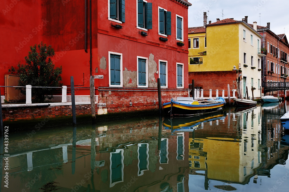 Venice canal and colorful houses, Italy