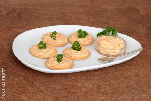 plate of salmon pate crackers