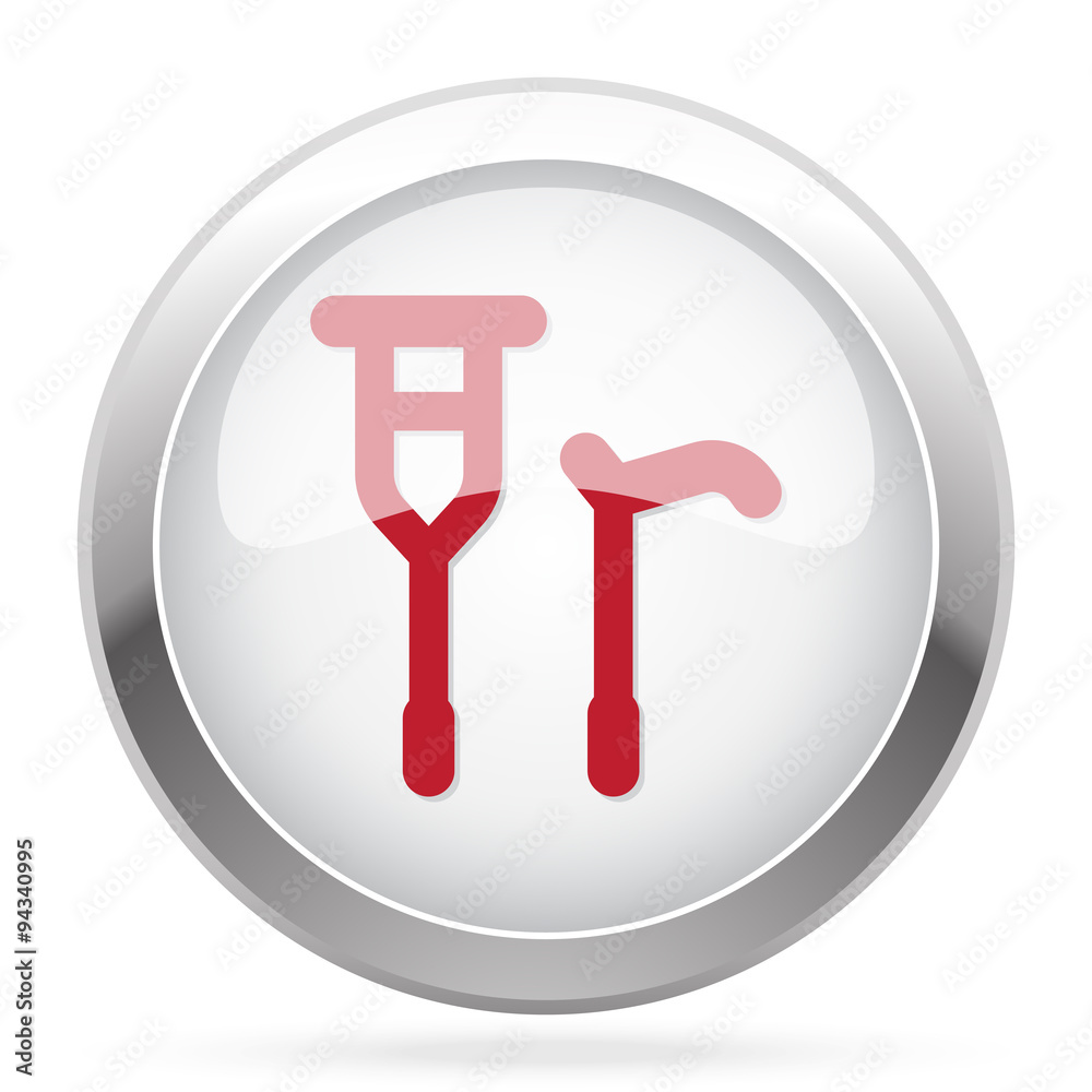 Red Crutch Cane icon on chrome web button Red Crutch Cane icon on chrome web button