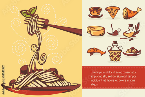 Italian menu, vector collection of food and beverages symbols