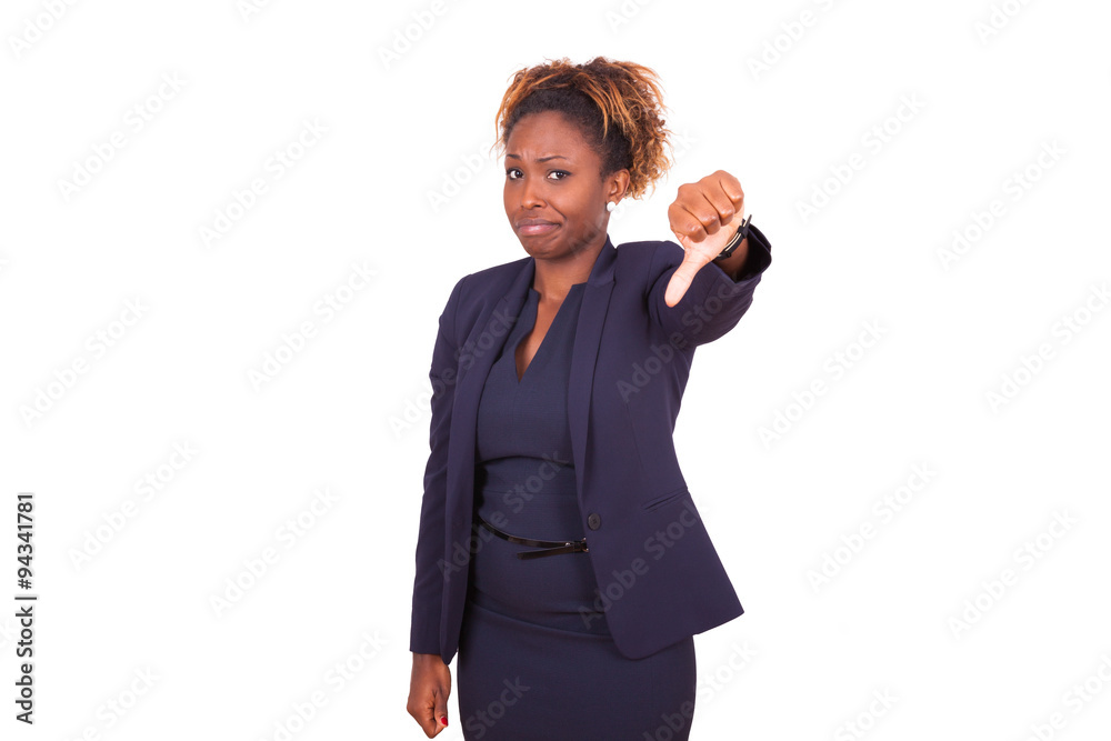 African American business woman making thumbs down gesture African American business woman making thumbs down gesture