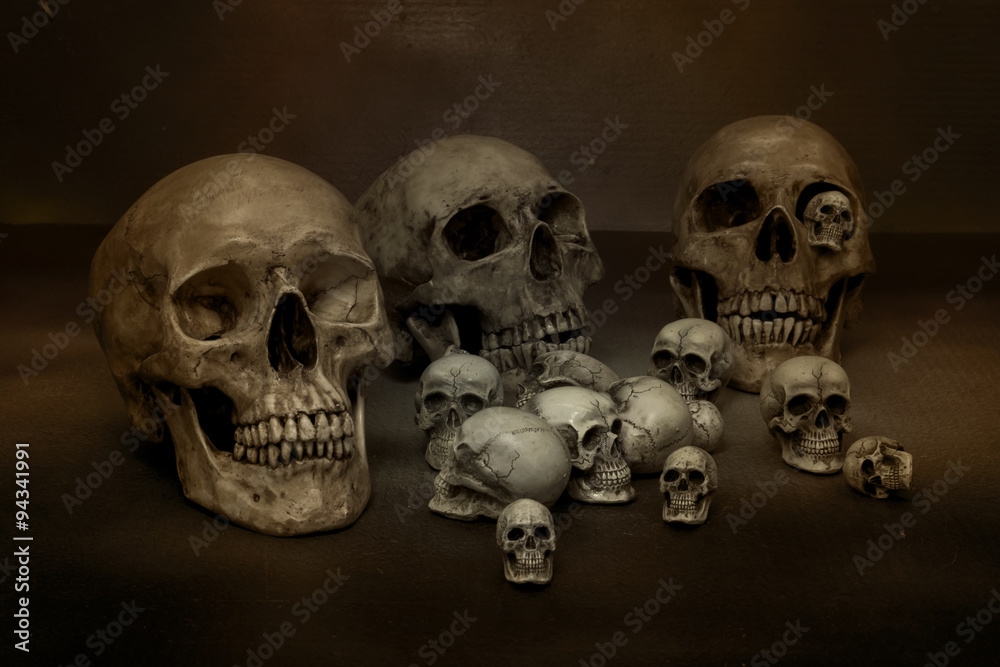 Still life with skulls 1 - Still life with skulls in dark color tone (Halloween) Still life with skulls 1 - Still life with skulls in dark color tone (Halloween)