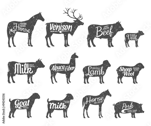 Stampa su tela Livestock Silhouettes Collection. Livestock Labels Templates