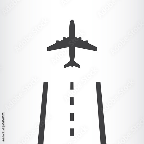 Airplane takes off from a runway icon. Vector illustration.