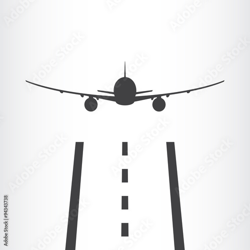 Airplane takes off from a runway icon. Plane is landing away.