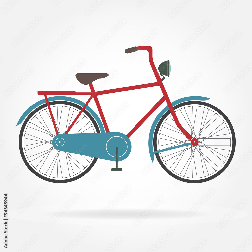 Bicycle icon isolated on white background. Retro styled or vintage image of bicycle. Colorful vector illustration.