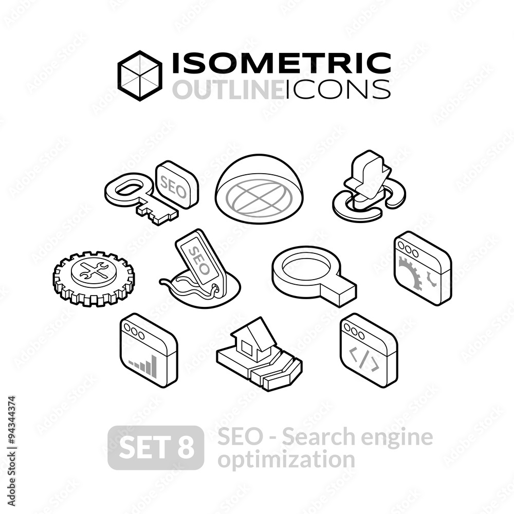 Isometric outline icons set 8 Isometric outline icons set 8
