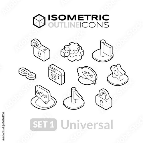 Isometric outline icons set 1