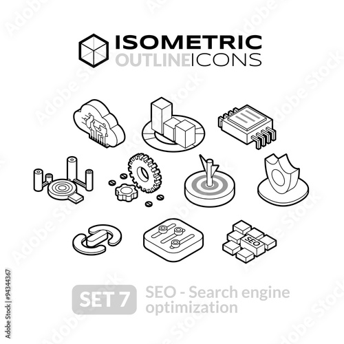 Isometric outline icons set 7