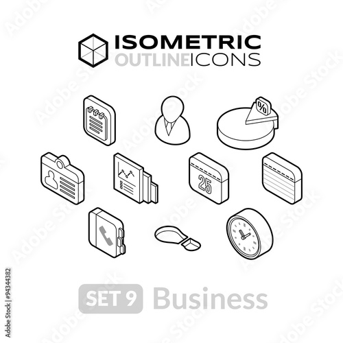 Isometric outline icons set 9