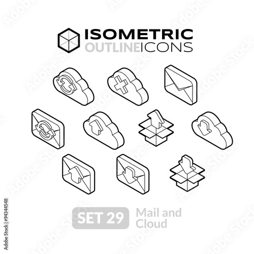Isometric outline icons set 29