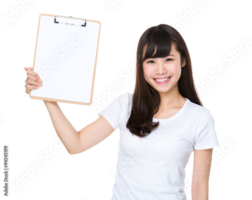 Asian Young woman show with the clipboard