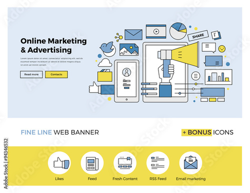 Online marketing flat line banner