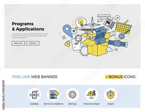 Software and apps flat line banner
