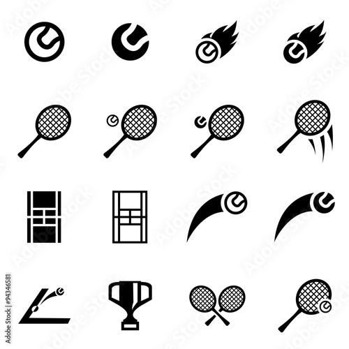 Vector black tennis icon set