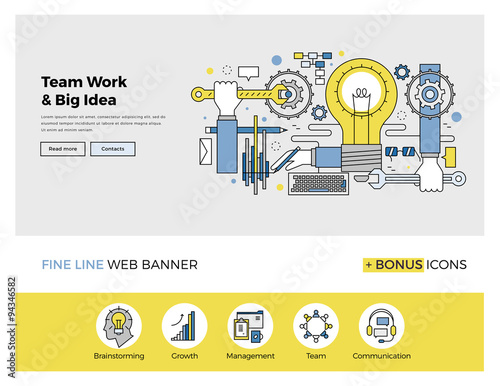 Teamwork on big idea flat line banner