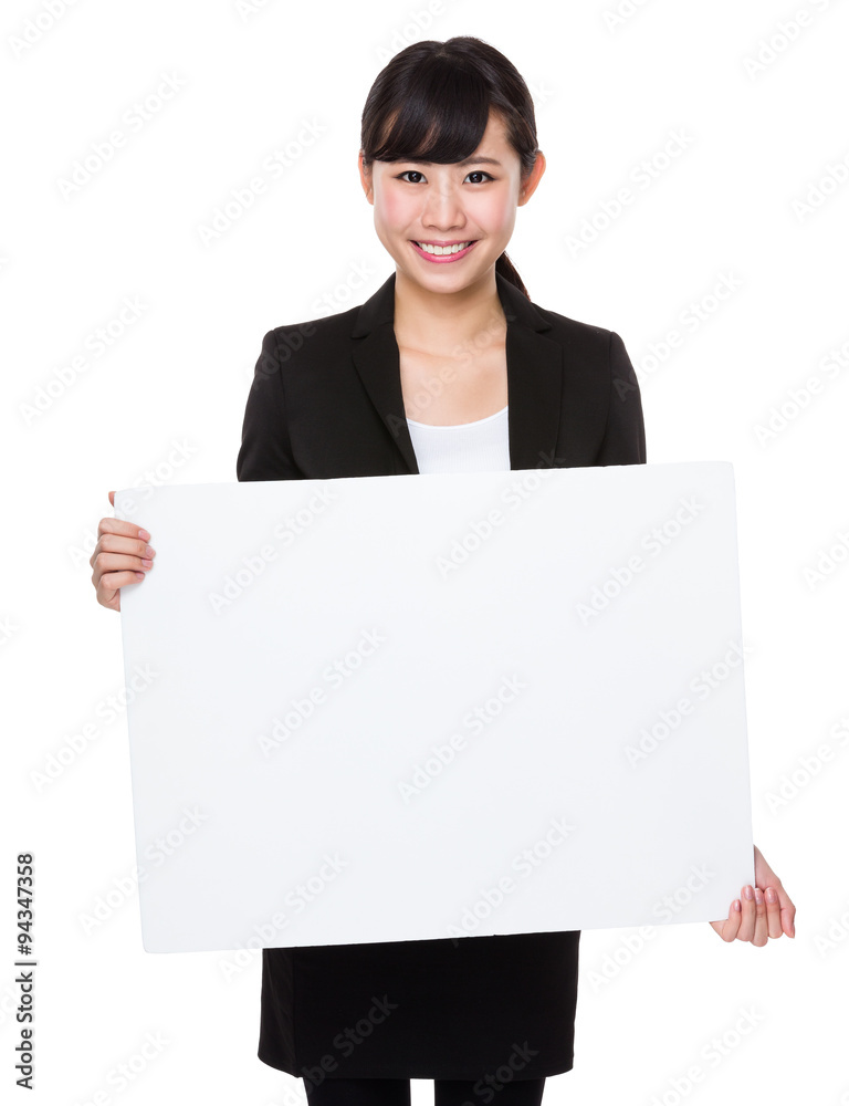 Asian Businesswoman show with the white banner Asian Businesswoman show with the white banner