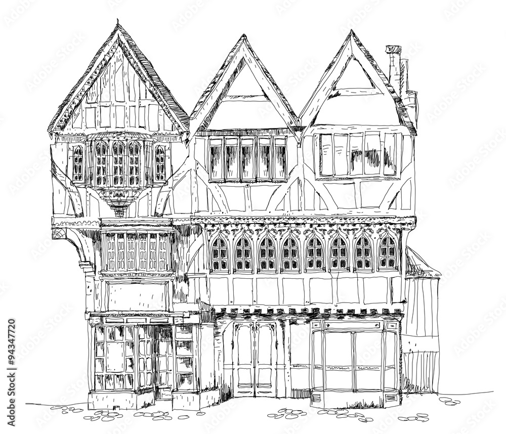 Old tudor house in Oxford, sketch collection