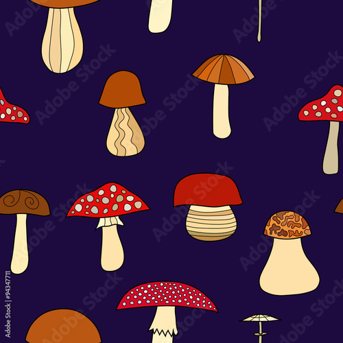abstract vector doodle mushroom seamless pattern