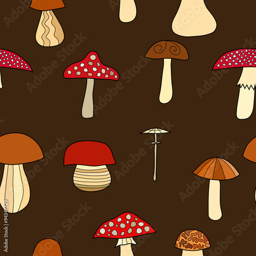 abstract vector doodle mushroom seamless pattern