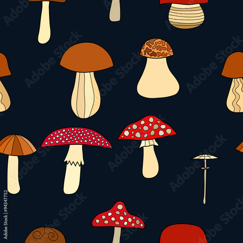 abstract vector doodle mushroom seamless pattern