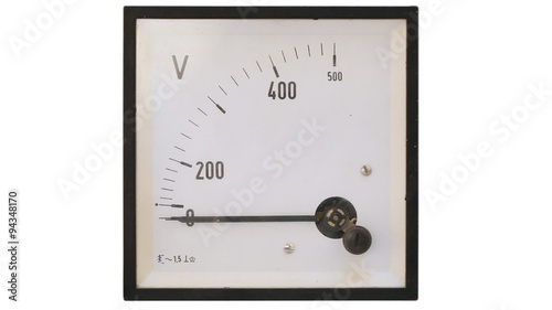 Vintage analog volt meter isolated on white background photo