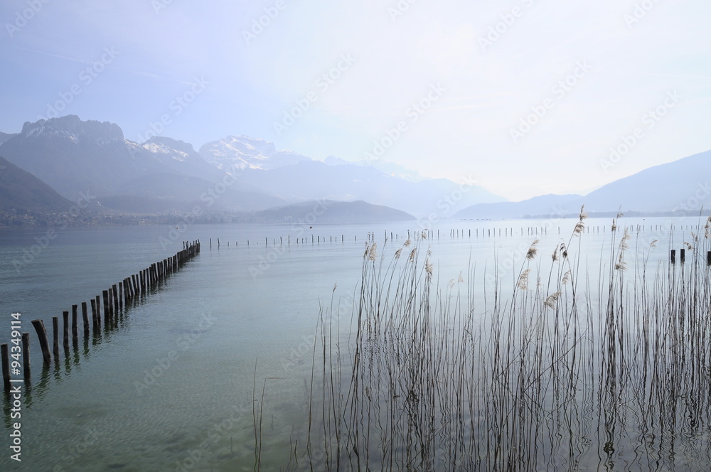 Obraz premium Lake of Annecy and Forclaz mountain, in france