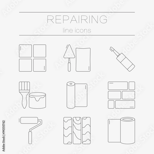 Vector set of line icons for DIY, finishing materials