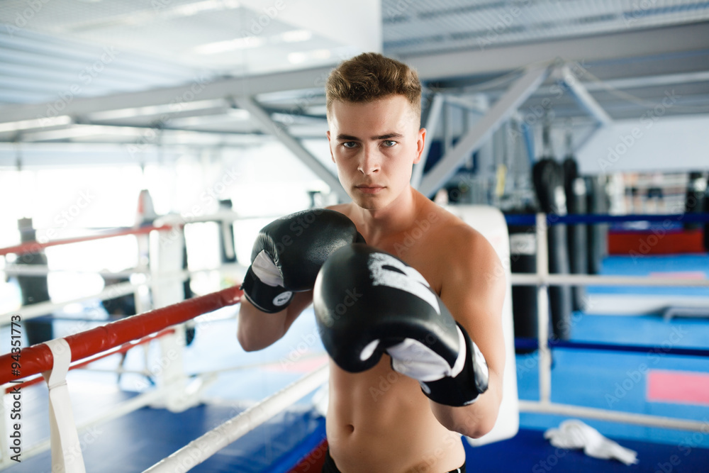 Action boxer gloves in training attitude Action boxer gloves in training attitude