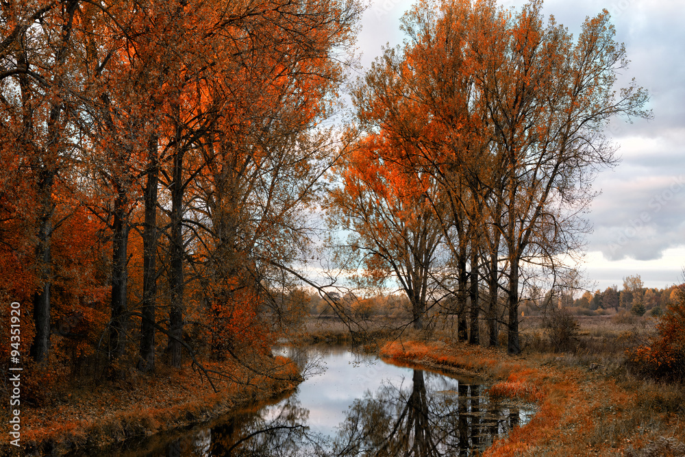 Elk River in autumn.  Masuria, Poland.