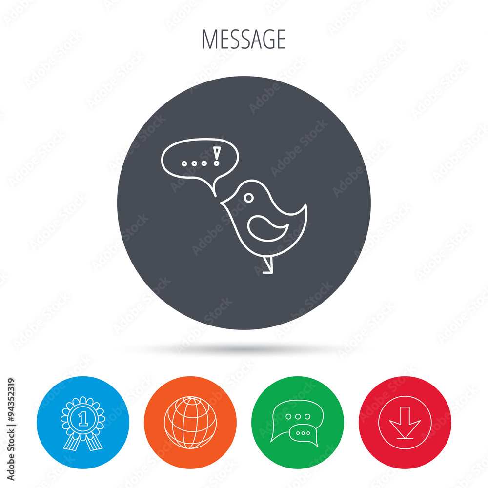 Bird with speech bubble icon. Chat talk sign. Bird with speech bubble icon. Chat talk sign.
