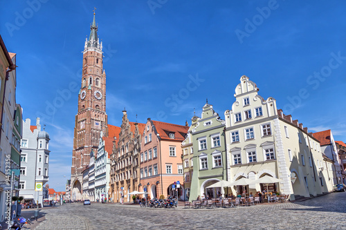 Colorful houses and Cathedral of St. Martin in Landshut photo