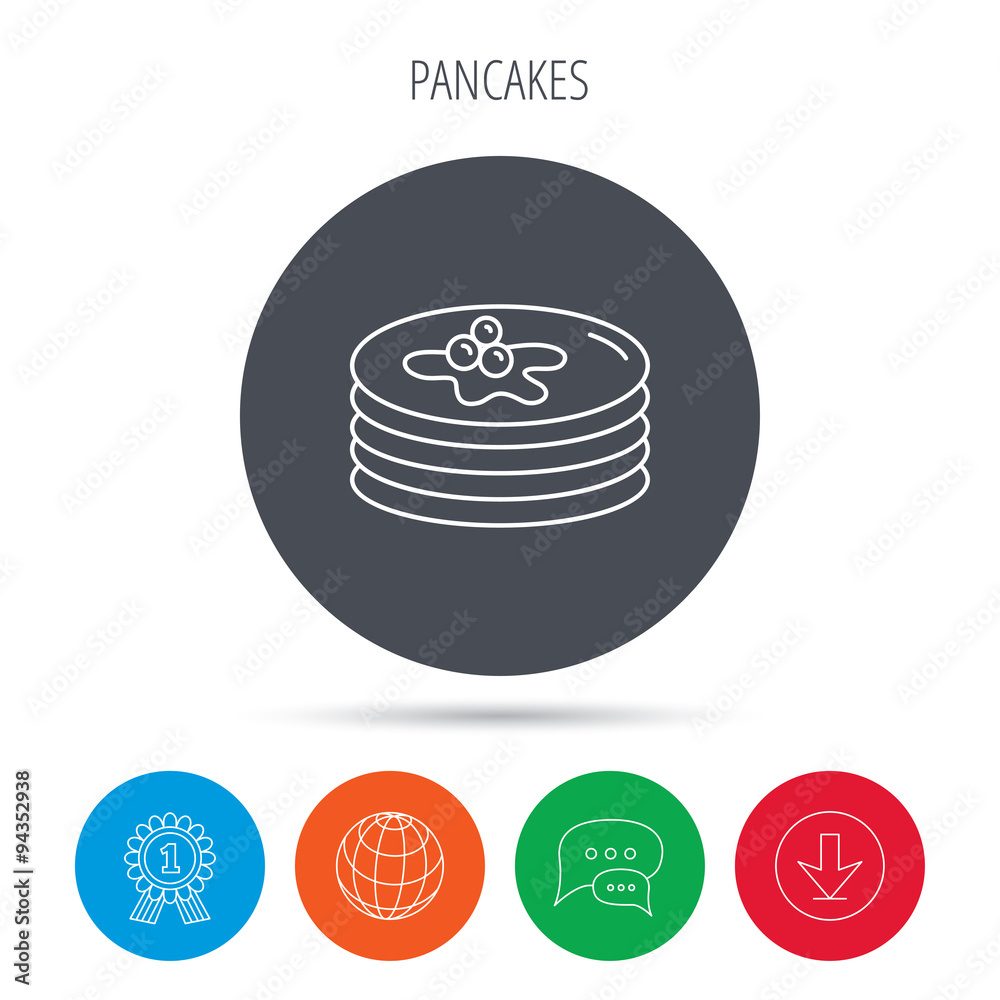 Pancakes icon. American breakfast sign. Pancakes icon. American breakfast sign.