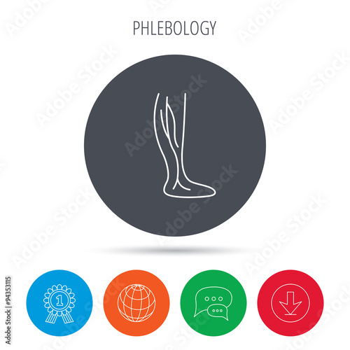 Phlebology icon. Leg veins sign.