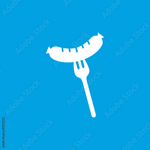 Sausage on fork icon, white