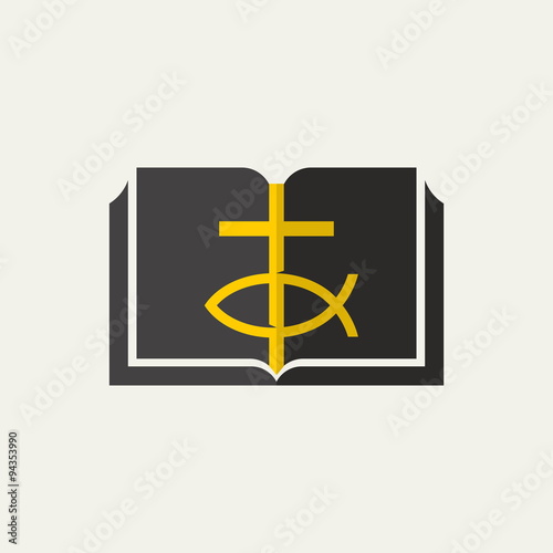 Church logo. Bible, cross and fish
