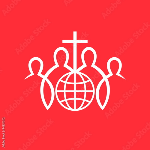 Church logo. Missions, christian fellowship, cross, globe, world,