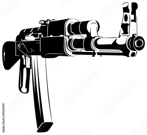 Vector illustration black and white machine gun ak 47 photo