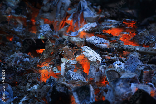 Burning charcoal.