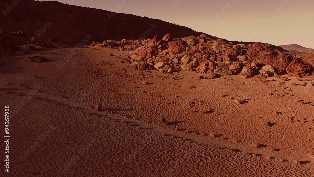 AERIAL landing on surface of planet Mars (artistic rendering)