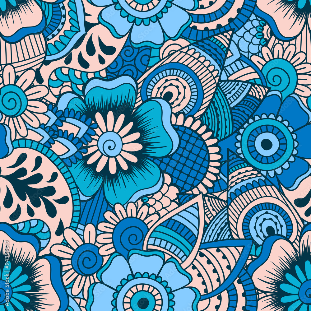 Hand drawn seamless pattern with floral elements. Hand drawn seamless pattern with floral elements.