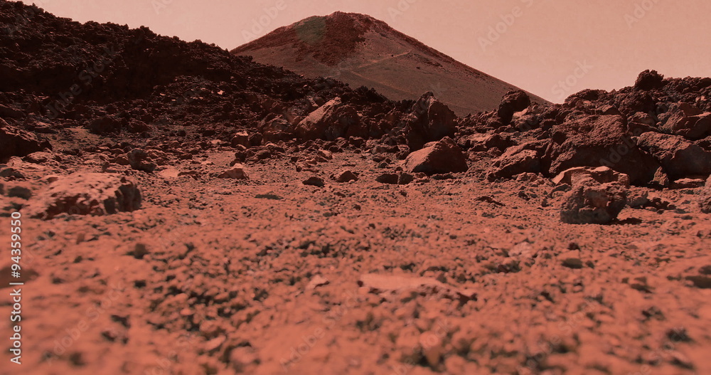 AERIAL landing on surface of planet Mars (artistic rendering)
