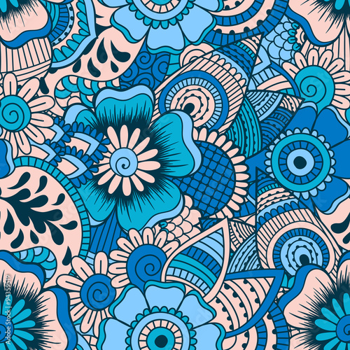 Hand drawn seamless pattern with floral elements. 