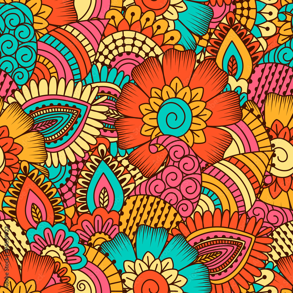 Hand drawn seamless pattern with floral elements. Hand drawn seamless pattern with floral elements.