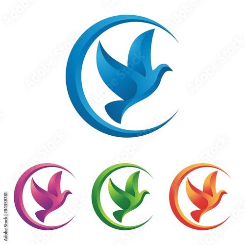 Fototapeta Naklejka Na Ścianę i Meble -  Flying Bird Logo design abstract vector template. Dove Pigeon Logotype concept circle shaped.