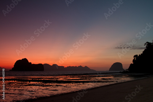 Sunset at beach in Krabi Thailand